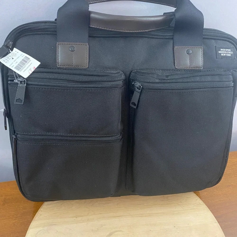 Jack Spade New York Messenger Bag Black Nylon Briefcase Laptop Business NWT